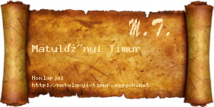 Matulányi Timur névjegykártya